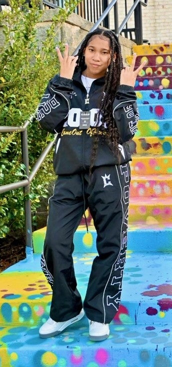 Black Nylon Reflective Pants Set