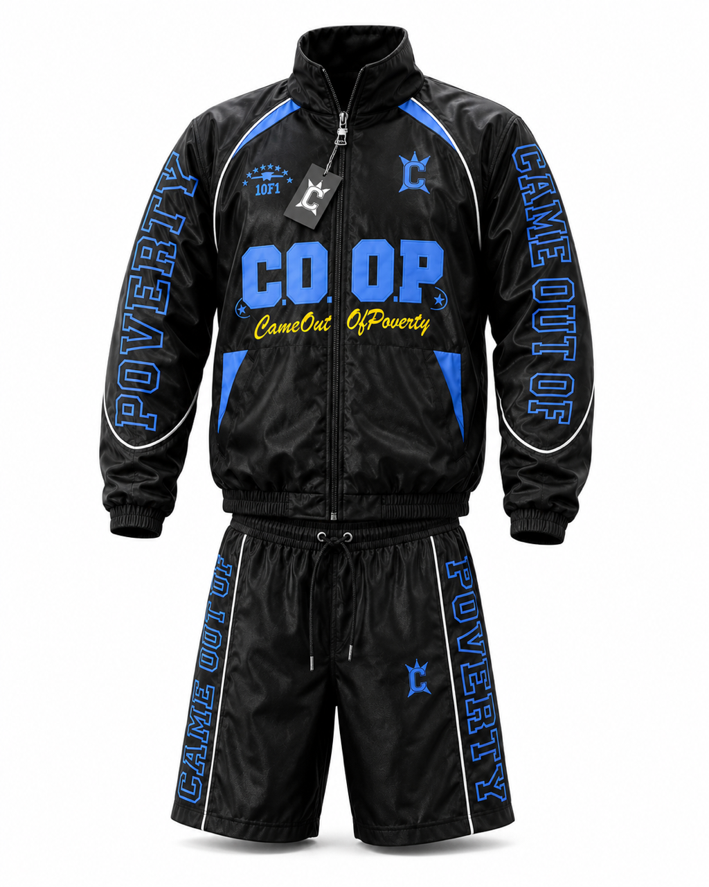 Blue on blue Nylon Reflective Short Set