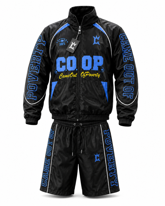 Blue on blue Nylon Reflective Short Set