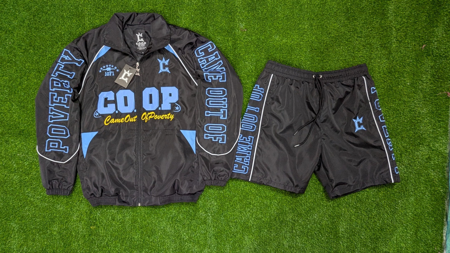 Blue on blue Nylon Reflective Short Set