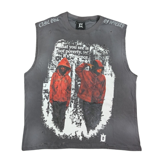 Grey Sleeveless Distress Tee
