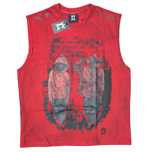 Red Sleeveless Distress Tee