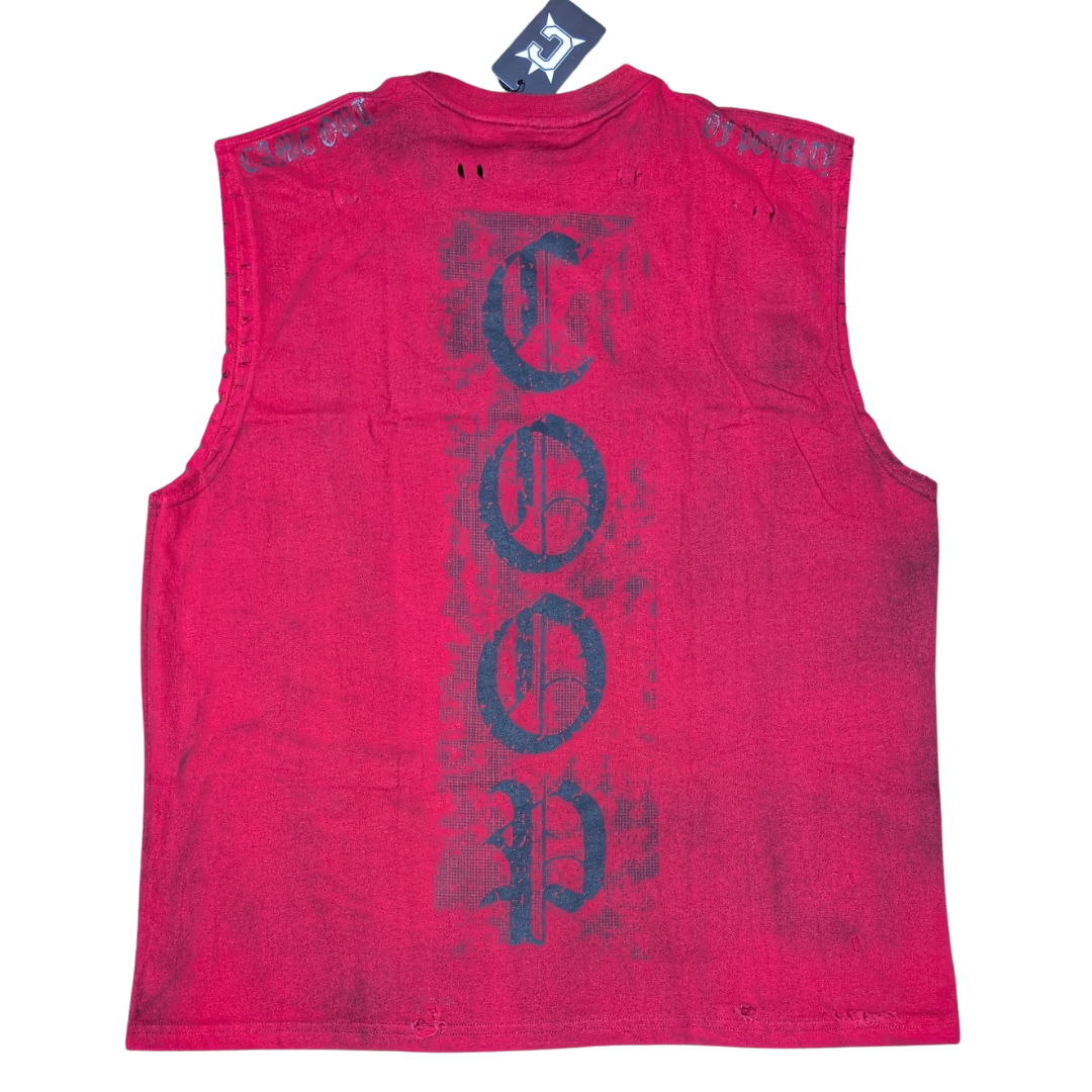Red Sleeveless Distress Tee