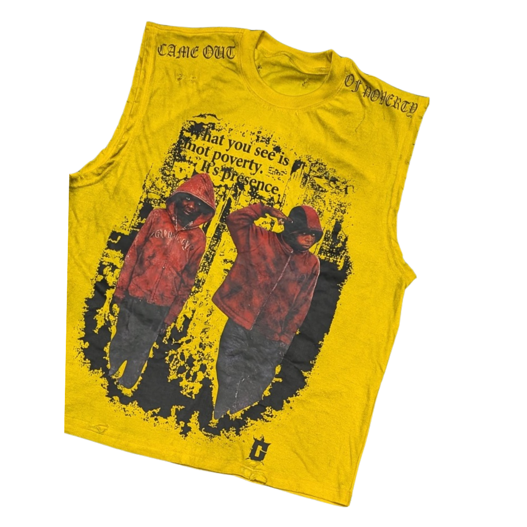 Yellow Sleeveless Distress Tee